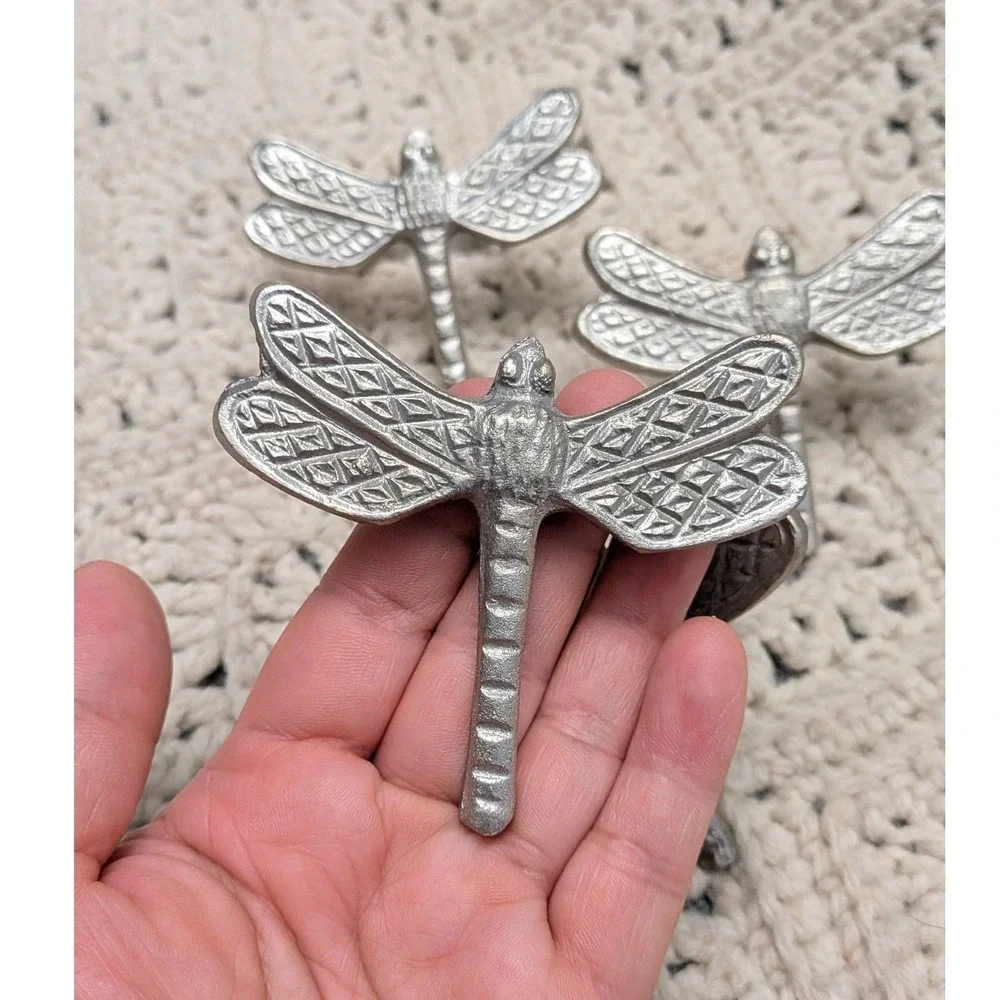 Silver Dragonfly Napkin Rings Set of 4 Textured Metal Nature Inspired Decor